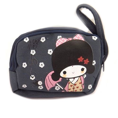 PROMOTION ! Porte-monnaie 'Geisha' marine (2 zips) - 13x10 cm