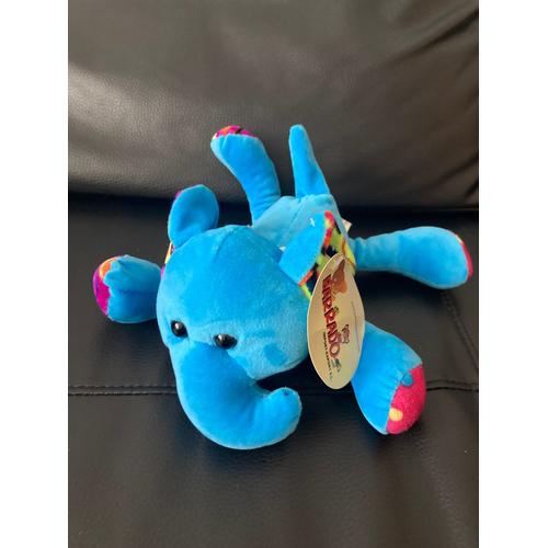 Peluche Doudou Éléphant Bleu Oreilles Pieds Multicolores Barrado 22 Cm