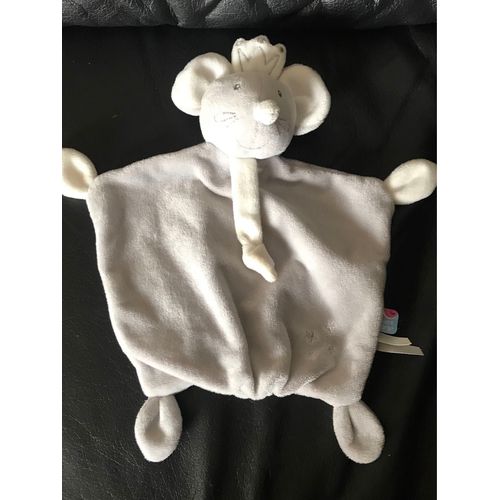 Doudou Plat Souris Grise Couronne Sucre D'orge Étoiles Grise 26cm