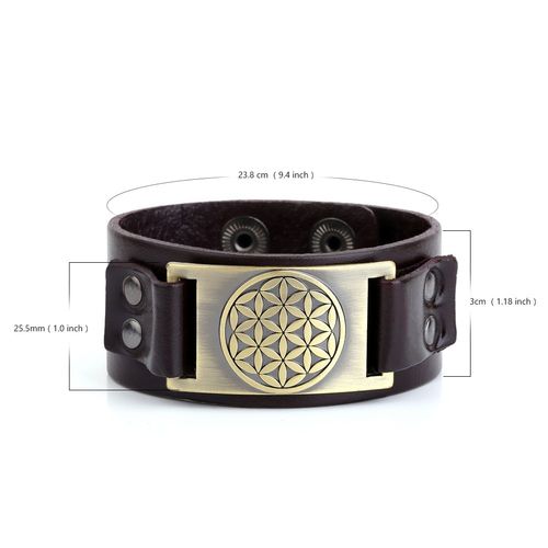 Likgreat-Bracelet Amulette En Cuir Pour Homme, Fleur De Vie, Mandala, Géométrie Sacrée, Document En Argent, Métal Réglable, Cadeau Bouddhiste, Bijoux