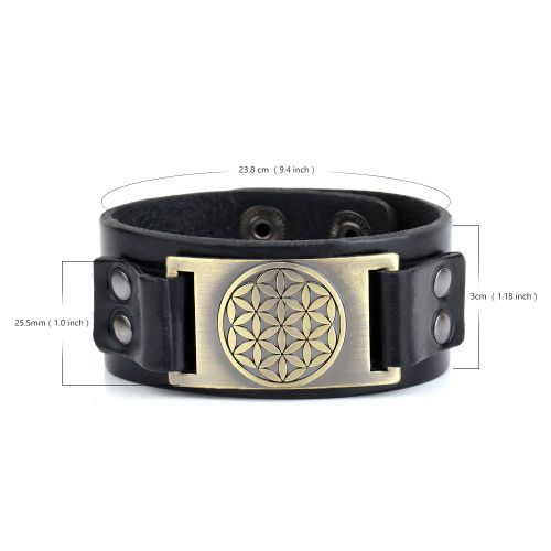 Likgreat-Bracelet Amulette En Cuir Pour Homme, Fleur De Vie, Mandala, Géométrie Sacrée, Document En Argent, Métal Réglable, Cadeau Bouddhiste, Bijoux
