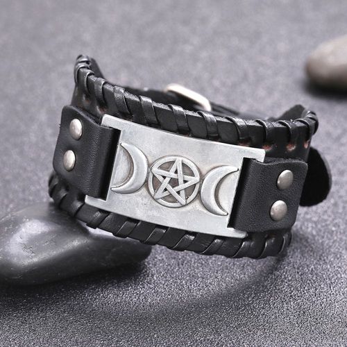 Likgreat-Bracelet En Cuir Group Vintage Viking Pour Homme, Triple Déesse, Lune Étoile, Métal Cuivre, Bracelet Réglable, Vente En Gros