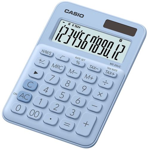 Calculatrice de bureau Casio MS-20UC 12 chiffres - bleu clair - alimentation batterie et solaire