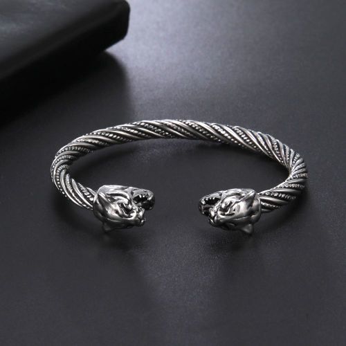 Bracelet Manchette Double Tête De Loup Viking Pour Homme, Acier Inoxydable, Modules De Discussion, Seton, Norse Myenson, Amulette, Bijoux, Animal, Classique
