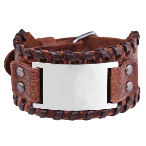 Vekgreat-Bracelets En Acier Inoxydable Avec Lettres Aniques Personnalisées, Nom En Cuir, Métal Gravé Personnalisé, Bijoux Pour Homme