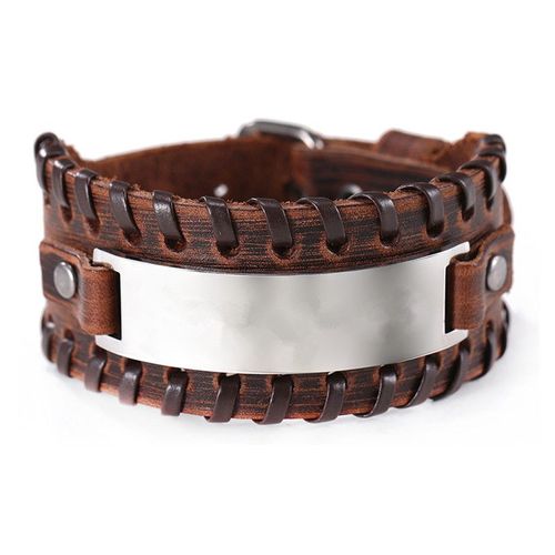 Vekgreat-Bracelets En Acier Inoxydable Avec Lettres Aniques Personnalisées, Nom En Cuir, Métal Gravé Personnalisé, Bijoux Pour Homme
