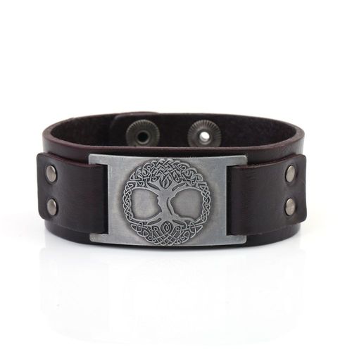 Likgreat-Bracelet À Breloques En Métal Arbre De Vie Pour Homme, Manchette Slavique, Bracelet En Cuir Tressé Large, Cadeau De Bijoux Wicca Vintage