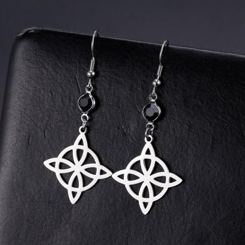 Boucles D'oreilles Pendantes De Lune De Noeud De Sorcière Pour Des Femmes, Acier Inoxydable, Pierre De Naissance Noire, Noeud Celtique, Amulette Irlandaise Chanceuse, Bijoux Wiccan