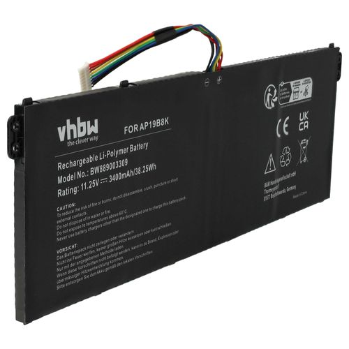 vhbw Batterie ordinateur portable (3400 mAh, 11,25 V, Li-Polymer) compatible avec Acer TravelMate P2 TMP215-52G-5696, TMP215-52-78BM, TMP215-52-73MV