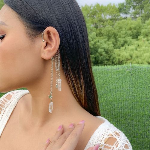 Ingmark-Boucle D'oreille Clip À Long Pompon Vintage Pour Femme, Kpop, Pierre Naturelle, Pas De Piercing, Faux Cartilage, Manchette D'oreille, Clips Sophia, Bijoux