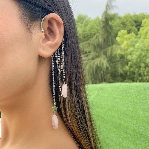Ingmark-Boucle D'oreille Clip À Long Pompon Vintage Pour Femme, Kpop, Pierre Naturelle, Pas De Piercing, Faux Cartilage, Manchette D'oreille, Clips Sophia, Bijoux
