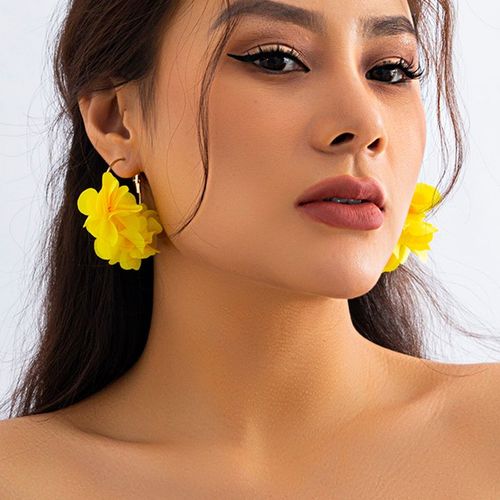 Boucles D'oreilles Créoles Pendentif Fleur Rose En Tissu Bohème Pour Femmes, Boucles D'oreilles Kpop Colorées, Bijoux De Fête, Accessoires Y2k, Mode
