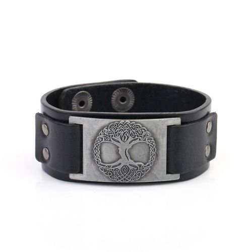 Likgreat-Bracelet À Breloques En Métal Arbre De Vie Pour Homme, Manchette Slavique, Bracelet En Cuir Tressé Large, Cadeau De Bijoux Wicca Vintage