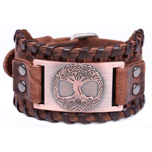 Likgreat-Bracelet À Breloques En Métal Arbre De Vie Pour Homme, Manchette Slavique, Bracelet En Cuir Tressé Large, Cadeau De Bijoux Wicca Vintage