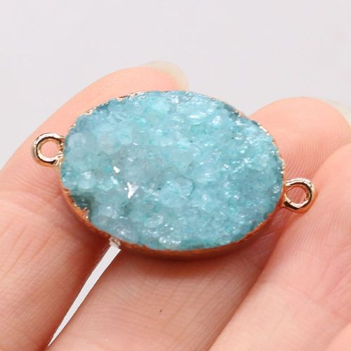 Connecteur De Bouton De Cristal Bleu En Pierre Naturelle, Artisanat Fait À La Main, Bricolage, Collier, Pull, Chaîne, Bijoux, Accessoires, Fabrication De Cadeaux, 20x33mm