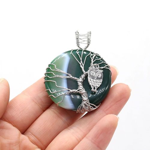 Collier En Pierre Naturelle Multicolore Pour Femme, Pendentif Rond En Agate, Hibou, Décoration Artisanale Faite À La Main, Accessoires Pour Femmes, Taille 40x55mm