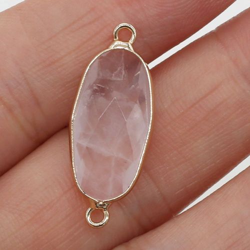 Pierre Précieuse Ovale Naturelle, Quartz Rose, Connecteur De Perle Pendentif, Bricolage, Collier, Bracelet, Boucle D'oreille, Accessoires De Bijouterie, Fabrication De Cadeaux