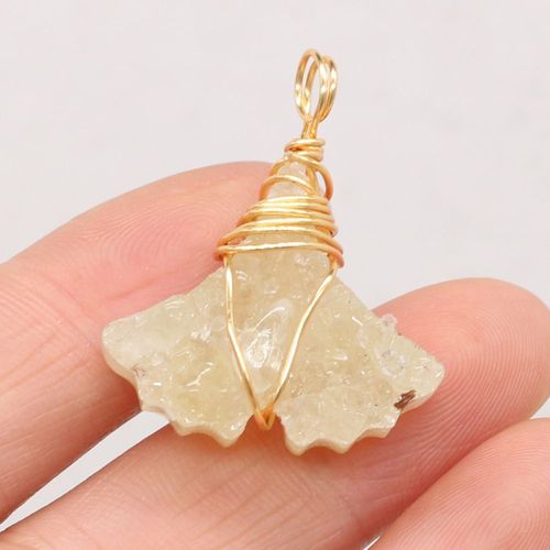 Pierre Naturelle Citrine En Forme D'éventail, Pendentif Artisanal Fait À La Main, Collier De Bijoux, Accessoires De Cadeau Pour Femmes, 28x32mm