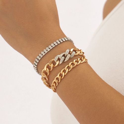 Ensemble De Bracelets Punk Miami Cubain Pour Femme, Bijoux Steampunk, Bijoux À La Main, Lien Épais, Strass, Mélange De Documents, Tennis, Vintage