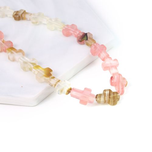 15 Perles En Pierre Naturelle En Forme De Croix, Unakites, Quartz Rose, Adt Perlé Pour Le Bricolage De Bijoux De Direction, Accessoires De Collier