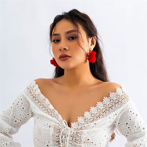 Boucles D'oreilles Créoles Pendentif Fleur Rose En Tissu Bohème Pour Femmes, Boucles D'oreilles Kpop Colorées, Bijoux De Fête, Accessoires Y2k, Mode