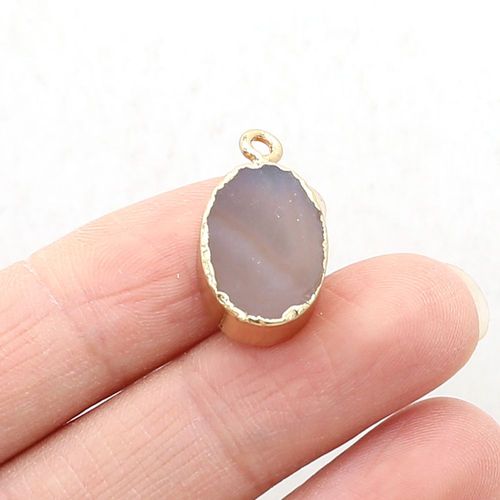 Pendentif En Pierre Naturelle, Agate Ovale, Bord Doré, Artisanat Fait À La Main, Collier, Bracelet, Boucle D'oreille, Accessoires Pour Femmes, Taille 12x22mm