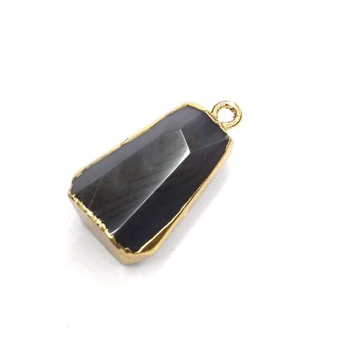 Collier En Pierre Naturelle, Pendentif En Agate Grise Trapézoïdale, Artisanat Fait À La Main, Fabrication D'accessoires De Bijoux