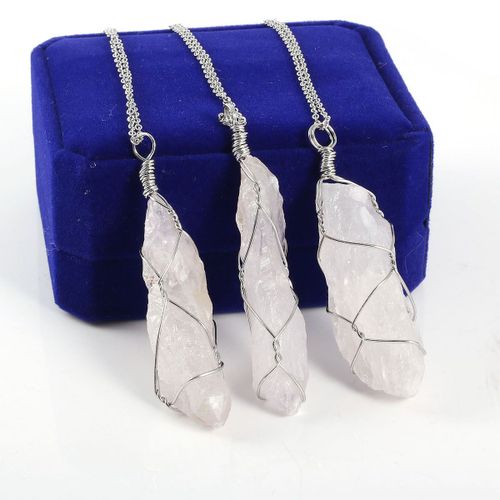 Pendentif En Pierre Naturelle, Cristal Blanc Brut, Bricolage, Breloque De Fête, Pull, Chaîne, Porte-Clés, Fabrication De Bijoux, Cadeau