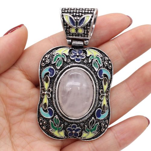 Pendentif En Pierre Naturelle, Quartz Rose, Cristal D'agate, Rétro, Tendance, Artisanat Fait À La Main, Collier, Bijoux Meilleur Cadeau Pour Femme, 38x70mm