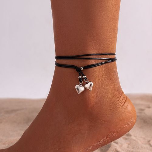 Ingesight.Z-Bracelet De Cheville En Cuir Noir Avec Pendentif C¿Ur En Métal Simple, Fil D'avertissement, Sandales De Plage D'été, Bijoux De Pied, Femmes Et Hommes, 2023