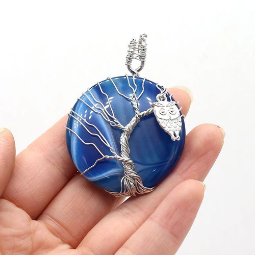 Collier En Pierre Naturelle Multicolore Pour Femme, Pendentif Rond En Agate, Hibou, Décoration Artisanale Faite À La Main, Accessoires Pour Femmes, Taille 40x55mm