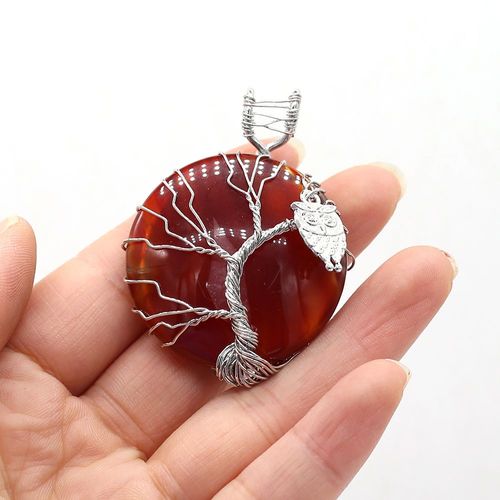 Collier En Pierre Naturelle Multicolore Pour Femme, Pendentif Rond En Agate, Hibou, Décoration Artisanale Faite À La Main, Accessoires Pour Femmes, Taille 40x55mm