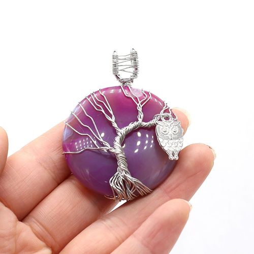 Collier En Pierre Naturelle Multicolore Pour Femme, Pendentif Rond En Agate, Hibou, Décoration Artisanale Faite À La Main, Accessoires Pour Femmes, Taille 40x55mm