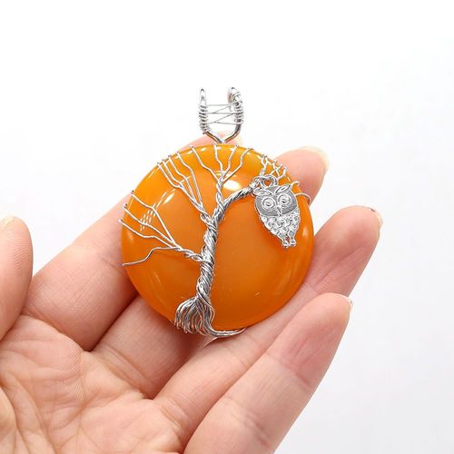 Collier En Pierre Naturelle Multicolore Pour Femme, Pendentif Rond En Agate, Hibou, Décoration Artisanale Faite À La Main, Accessoires Pour Femmes, Taille 40x55mm