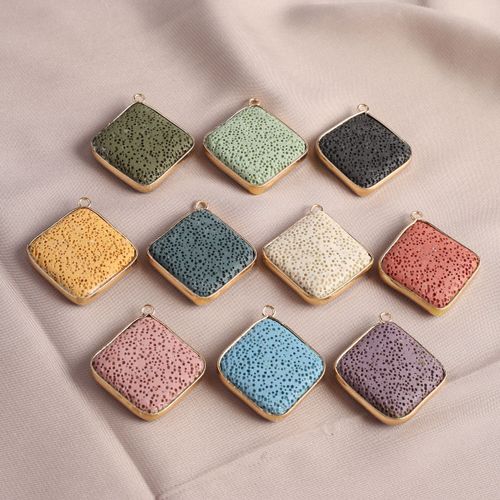 Pendentif En Pierre De Lave Constants Ique Pour Femme, Forme De Diamant, Breloques En Pierre De Lave Naturelle, Accessoires De Collier De Bricolage Exécutif, 25x25x7.5mm