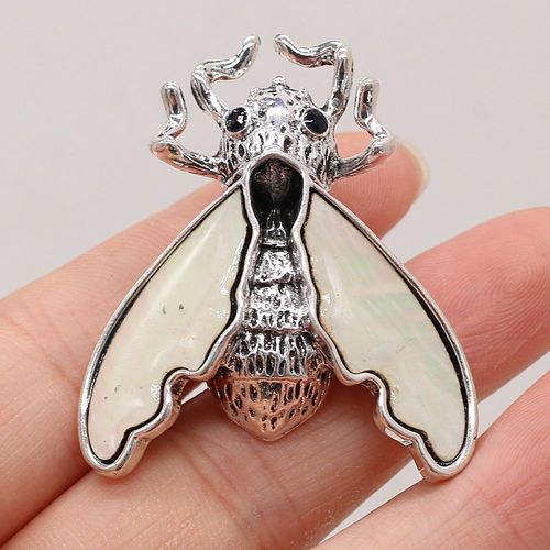 Pendentif En Alliage Naturel Nacre Coquille D'insecte, Pendentif En Forme D'animal, Fabrication Artisanale De Collier Populaire Diy, Accessoires De Bijoux