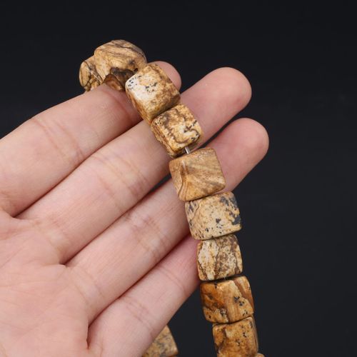 Perles En Pierre Naturelle De Forme Carrée Pour Collier, Jaspe De Damation, Malaisien, Déroulement, 15 Pièces