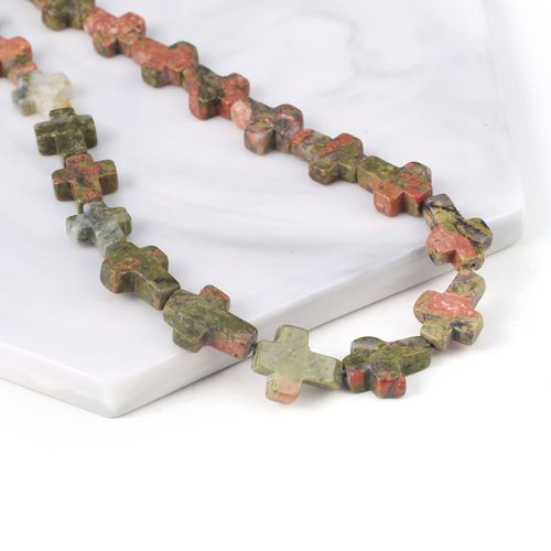 15 Perles En Pierre Naturelle En Forme De Croix, Unakites, Quartz Rose, Adt Perlé Pour Le Bricolage De Bijoux De Direction, Accessoires De Collier