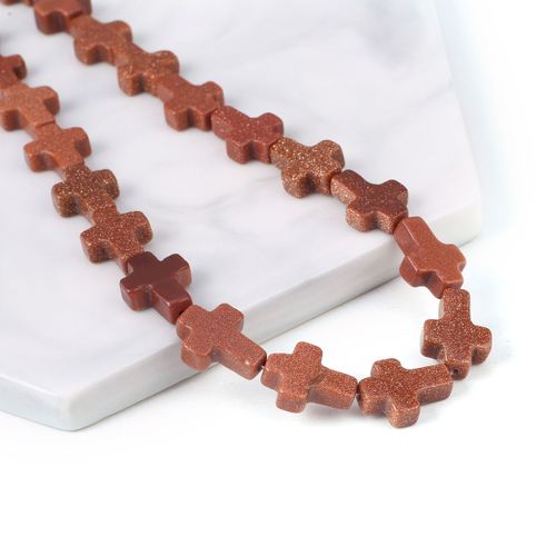 15 Perles En Pierre Naturelle En Forme De Croix, Unakites, Quartz Rose, Adt Perlé Pour Le Bricolage De Bijoux De Direction, Accessoires De Collier