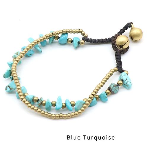 Bracelet En Pierre Semi-Précieuse 18-18.5cm Pour Femme, Bijou Naturel, Améthyste Lapis Lazuli, Avec Clochette Et Perles De Décoration
