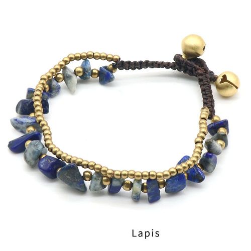 Bracelet En Pierre Semi-Précieuse 18-18.5cm Pour Femme, Bijou Naturel, Améthyste Lapis Lazuli, Avec Clochette Et Perles De Décoration