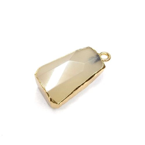 Collier En Pierre Naturelle, Pendentif En Agate Grise Trapézoïdale, Artisanat Fait À La Main, Fabrication D'accessoires De Bijoux