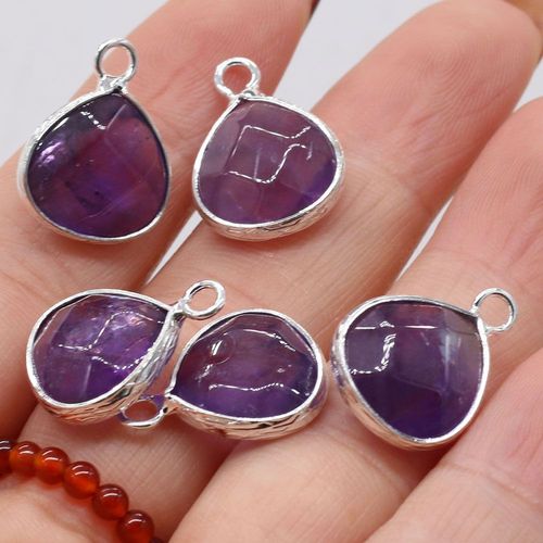 Pendentif En Pierre Naturelle Améthyste 18x14mm, Perles Artisanales Faites À La Main, Bricolage, Collier, Bracelet, Boucles D'oreilles, Accessoires De Bijoux, Fabrication De Cadeaux