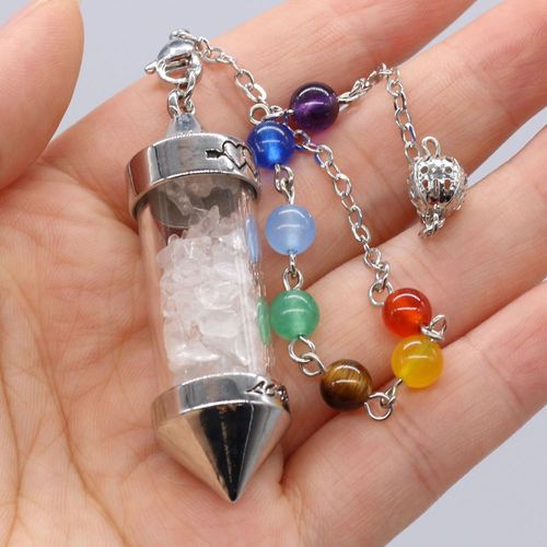 Pendentif À Sept Chakras, Pierre Précieuse Naturelle, Citrine, Tourmaline, Bouteille De Souhait, Pendule En Pierre Écrasée, Guérison, Yoga, Purification De L'esprit, Bijoux