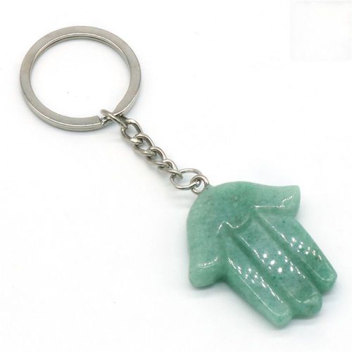 Porte-Clé En Pierre Naturelle, Bijou De Personnalité, Main De Fatima, Pendentif Vert, Bijoux Aventurine, Cadeau D'anniversaire, 40x36mm