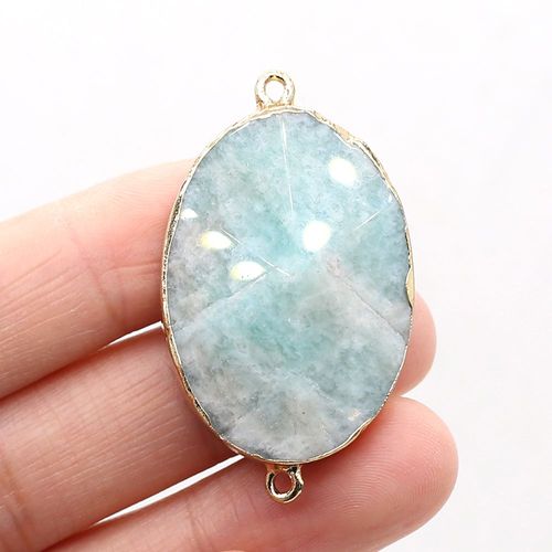 Collier Ovale En Pierre Naturelle Amazonite Oeil De Tigre, Connecteur De Labradorite Flash, Artisanat Fait À La Main, Accessoires De Bracelet 25x42mm