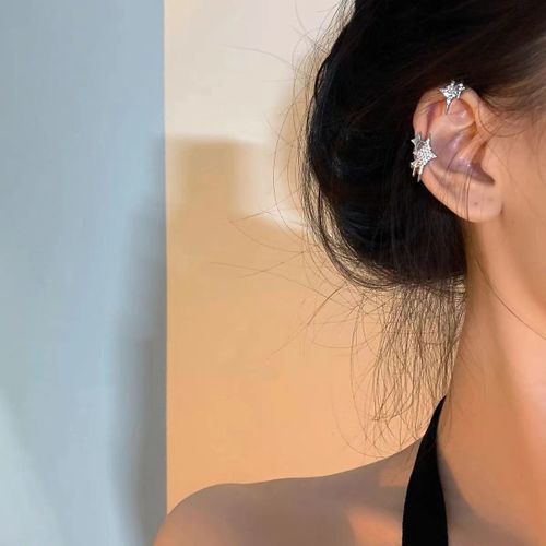 Boucle D'oreille Clip De Manchette Non Perçante Pour Femme, Gland En Cristal De Document Argenté, Bijoux De Piercing Au Cartilage, Biscuits Brillant, Jofake