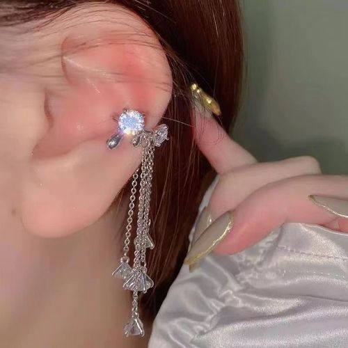 Boucle D'oreille Clip De Manchette Non Perçante Pour Femme, Gland En Cristal De Document Argenté, Bijoux De Piercing Au Cartilage, Biscuits Brillant, Jofake