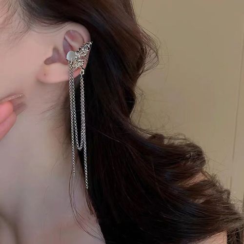 Boucle D'oreille Clip De Manchette Non Perçante Pour Femme, Gland En Cristal De Document Argenté, Bijoux De Piercing Au Cartilage, Biscuits Brillant, Jofake