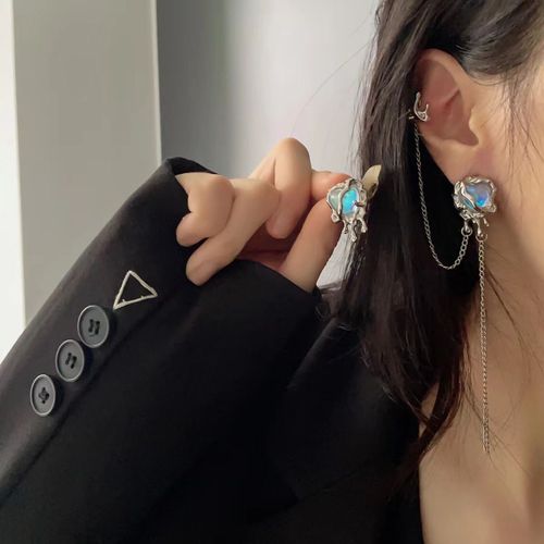Boucle D'oreille Clip De Manchette Non Perçante Pour Femme, Gland En Cristal De Document Argenté, Bijoux De Piercing Au Cartilage, Biscuits Brillant, Jofake
